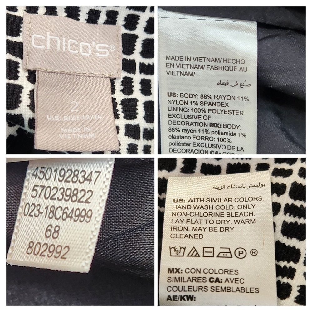 Chico's 2 Womens Large Black & White Geo Print Lace Blazer Jacket Office Stretch - Picture 5 of 7